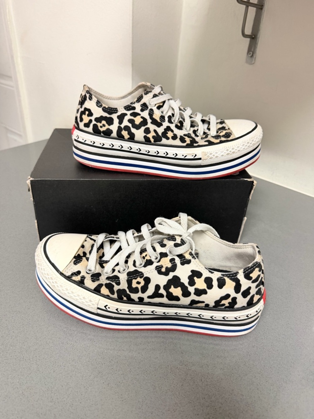Converse Leopard Print Low-Top Sneakers in Black and Cream